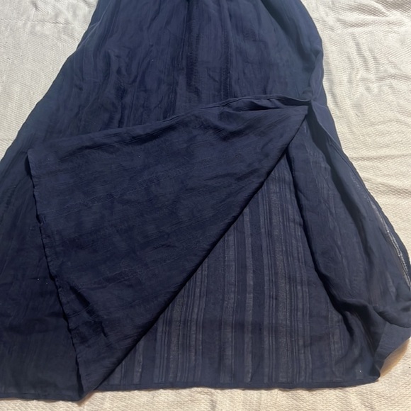 Universal Thread Smocked High Neck Maxi Dress Side Slits Navy Blue Medium - Picture 5 of 9